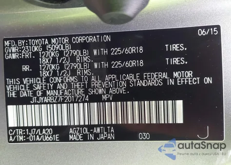2015 Lexus Nx 200T from USA, damaged, VIN JTJYARBZ7F2017274